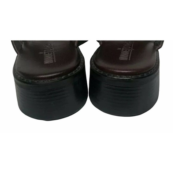 Womens Minnetonka 6052 Brown Leather Horsebit Medallion Cap Toe Mule Clogs Sz 7 - Picture 10 of 11